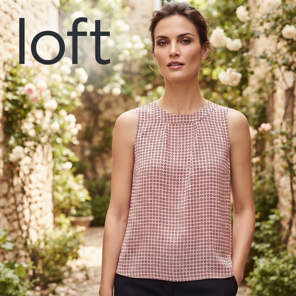 LOFT Petites Pink Geometric Medallion Print Sleeveless Shell Blouse XXSP 483211